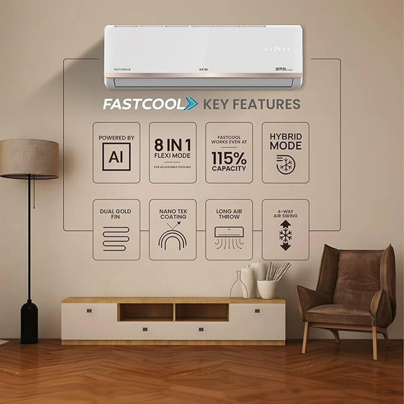 IFB 2026 Model 1.5 Ton 5 Star Split Inverter AC (CI205GN32RGM3, Ivory Gloss Finish with Rose gold strip)